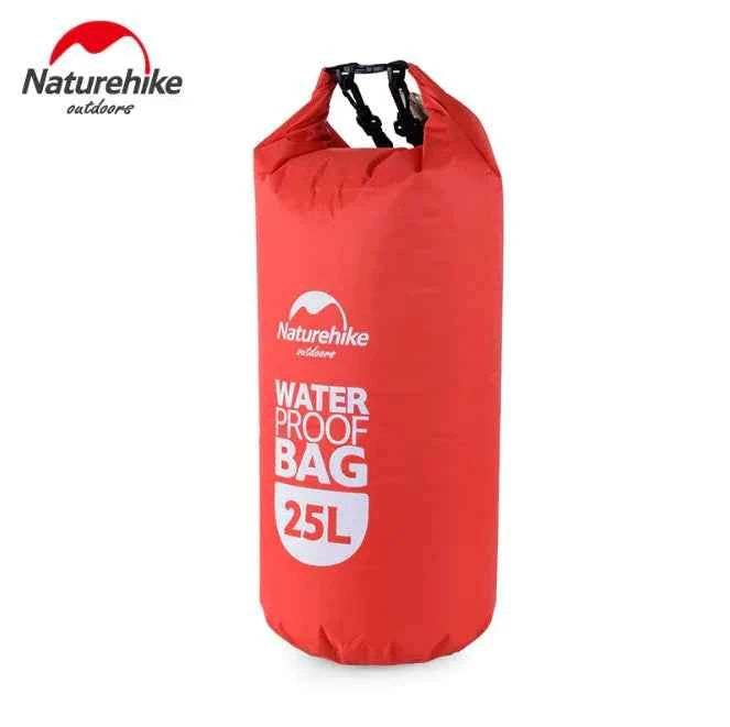 Blue NatureHike NH Medium 25L waterproof backpack with lightweight mesh dry bag for outdoor and travel use.