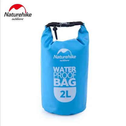 Blue NatureHike NH Medium 25L waterproof multi-function backpack with lightweight mesh dry bag for outdoor use.