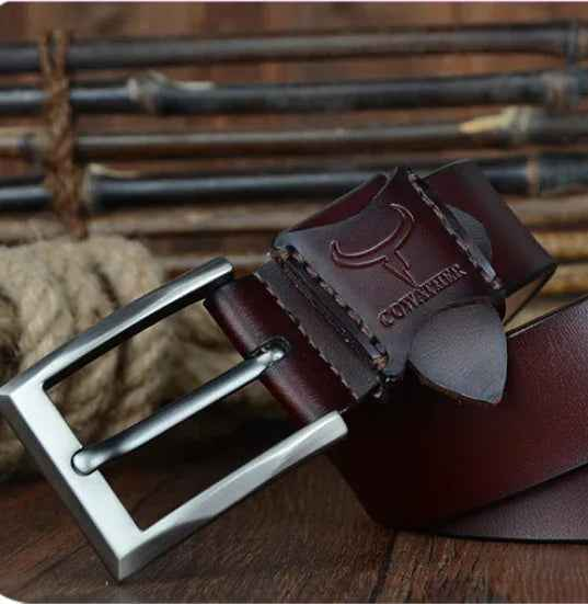 Black Mead's Supply & Equipment Outfitters genuine leather men's casual business belt, 100cm, with a sleek buckle.