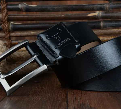 Black genuine leather men's casual business belt from COWATHER by Mead's Supply & Equipment Outfitters, 100cm length.