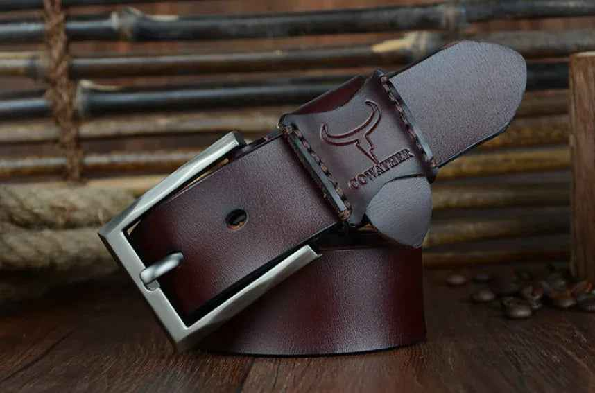 Black Mead's Supply & Equipment Outfitters genuine leather men's belt, 100cm, casual and business style, with a polished buckle.