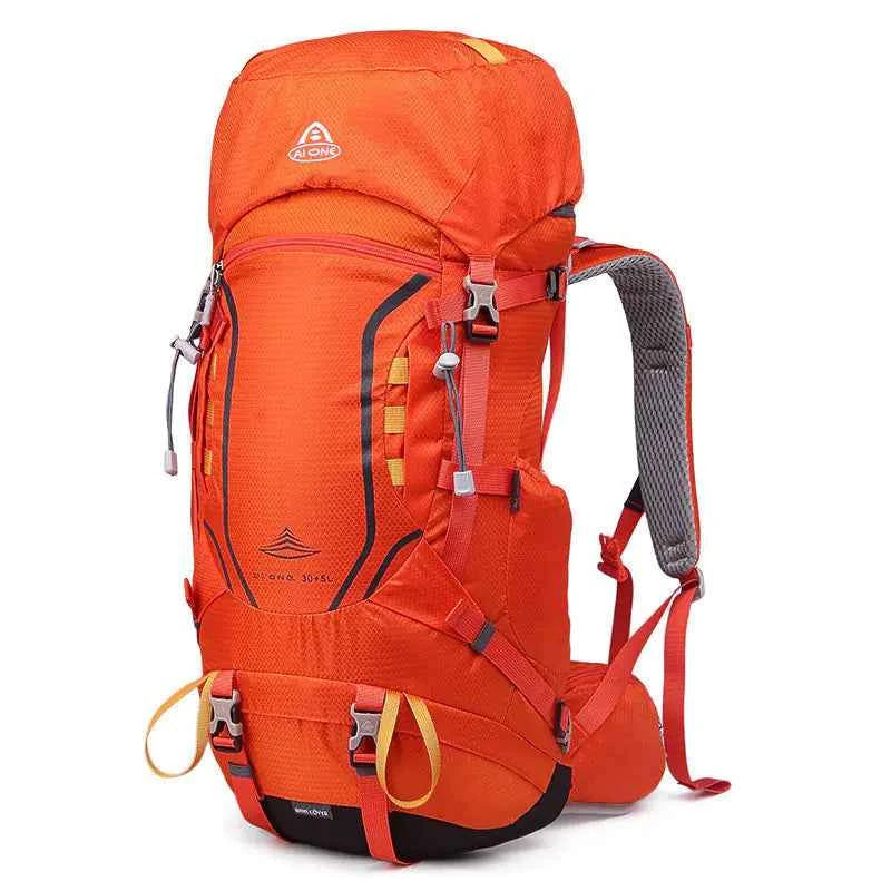 Black Mead's Supply & Equipment Outfitters large 40L hiking shoulder bag backpack with multiple compartments and adjustable straps.
