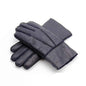Blue genuine leather gloves with warm sheepskin lining for men, from Mead's Supply & Equipment Outfitters, one size.