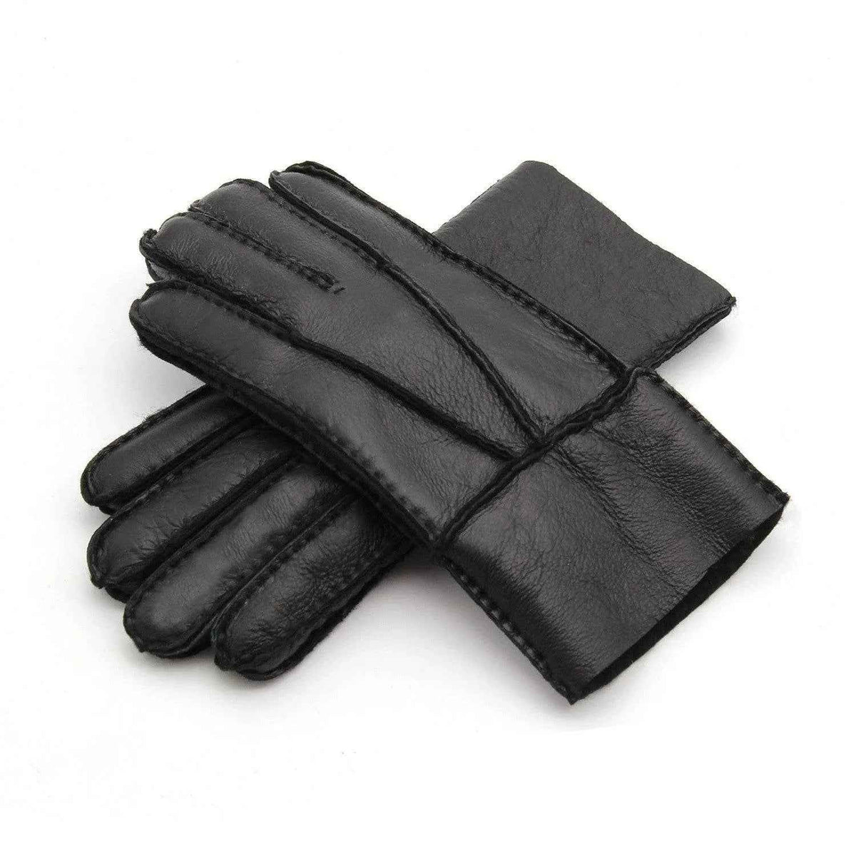 Blue genuine leather gloves with warm sheepskin lining for men, from Mead's Supply & Equipment Outfitters, one size fits all.