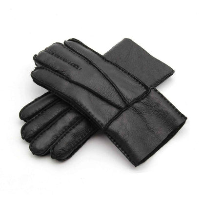 Blue genuine leather gloves with warm sheepskin lining for men, from Mead's Supply & Equipment Outfitters, one size fits all.