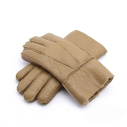 Blue genuine leather gloves with warm sheepskin lining for men, from Mead's Supply & Equipment Outfitters, one size fits all.