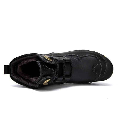 Brown leather high-top shoes by Mead's Supply & Equipment Outfitters, showing the textured leather and sturdy sole.