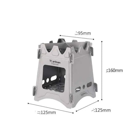 Widesea portable camping wood stove by Mead's Supply & Equipment, foldable outdoor camping and hiking cook stove for outdoor cooking.