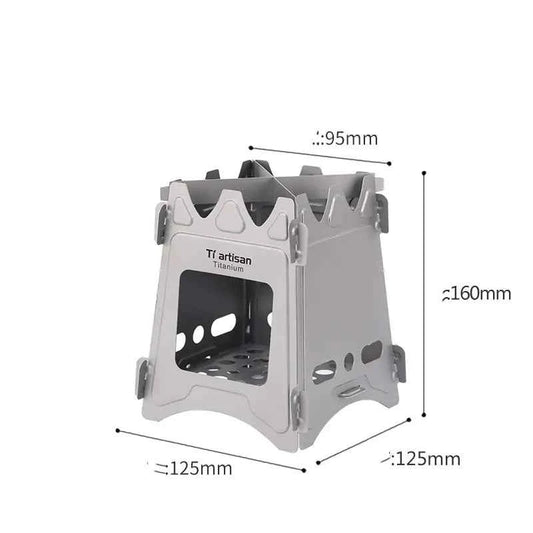 Widesea portable camping wood stove by Mead's Supply & Equipment, foldable outdoor camping and hiking cook stove for outdoor cooking.