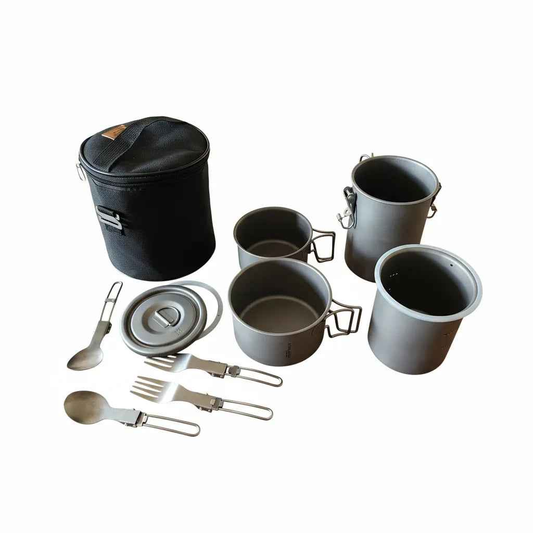 Snow Rock Titanium Couples Mountaineering Cook System by Mead's Supply & Equipment, ultralight pure titanium camping cookware set