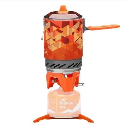FireMaple outdoor heat-exchange camping pot, 1L capacity, with thermal cover, ideal for backpacking and efficient outdoor cooking.