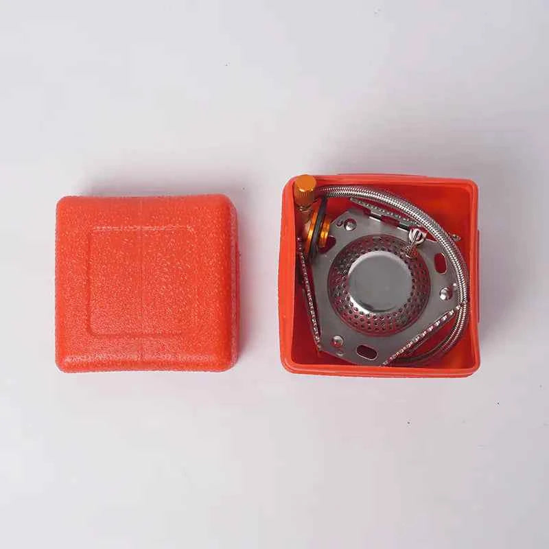 Portable butane camping stove by Mead's Supply & Equipment, 3500W stainless steel foldable burner for outdoor cooking.