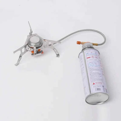 Portable butane camping stove by Mead's Supply & Equipment, 3500W stainless steel foldable burner for outdoor cooking.