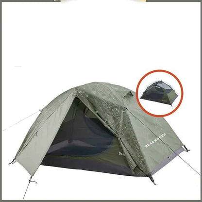 BlackDeer Double Layer Camping Tent by Mead's Supply, waterproof 2-3 person shelter with aluminum poles for 3-4 season camping.