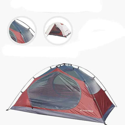 BlackDeer Double Layer Camping Tent by Mead's Supply for 2-3 persons, waterproof with aluminum poles, suitable for 3-4 season camping.