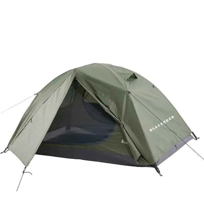 BlackDeer double-layer camping tent by Mead's Supply, waterproof 2-3 person shelter with aluminum poles for 3/4 season camping.