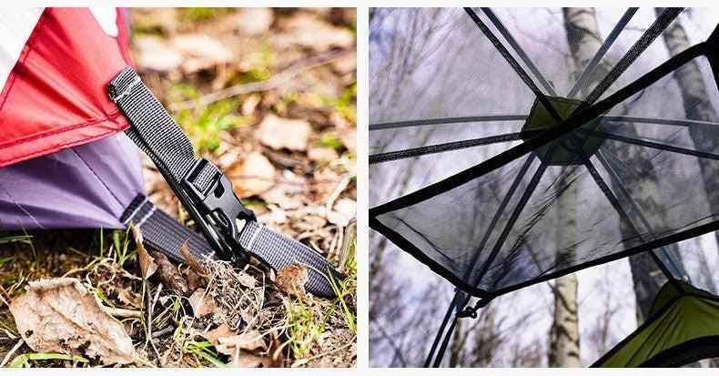 BlackDeer double layer camping tent by Mead's Supply, waterproof 2-3 person shelter with aluminum poles for three-season camping.