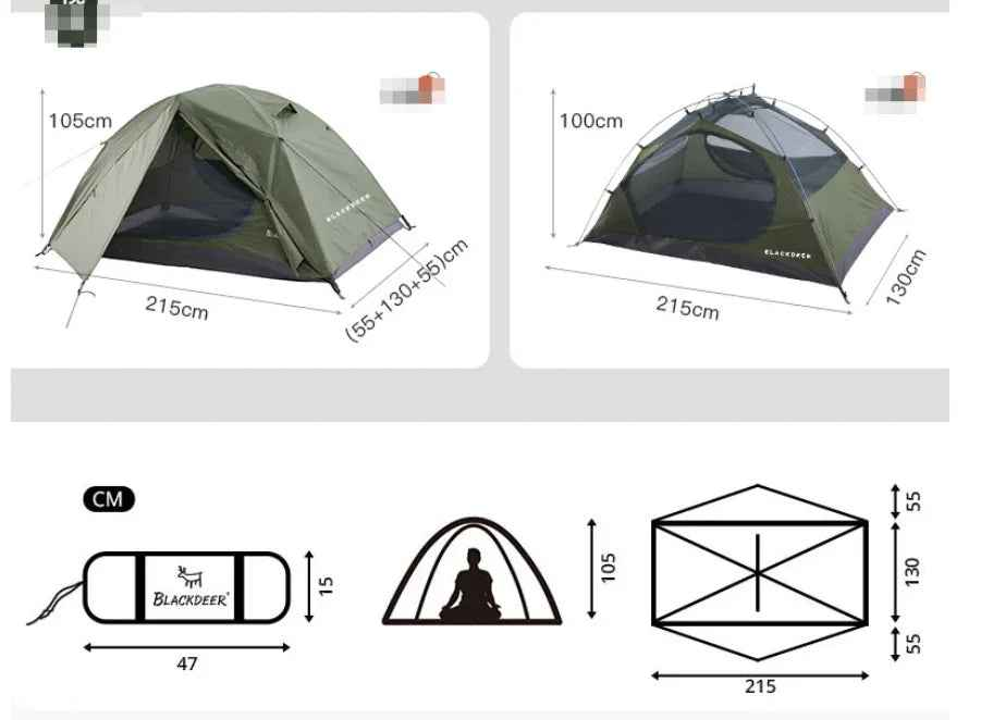 BlackDeer double layer camping tent by Mead's Supply, waterproof 3-4 season shelter with aluminum poles for 2-3 persons.