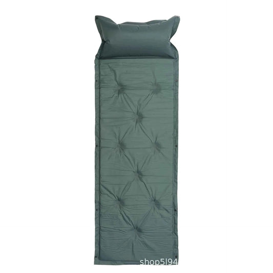 Mead's Supply & Equipment inflatable camping mattress in army green, moisture-proof sleeping pad, 180x60x2.5cm, 200kg capacity.