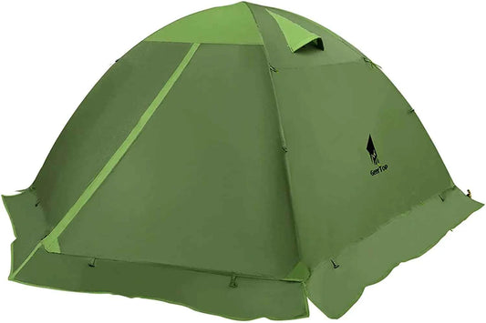 Mead's Supply & Equipment Outfitters outdoor folding camping tent in army green set up for camping on grassy terrain.