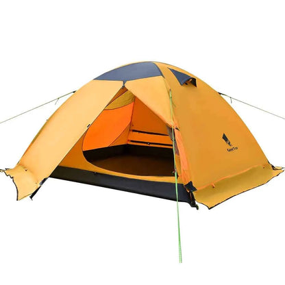 Army green outdoor folding camping tent by Mead's Supply & Equipment Outfitters, set up in a natural outdoor environment.