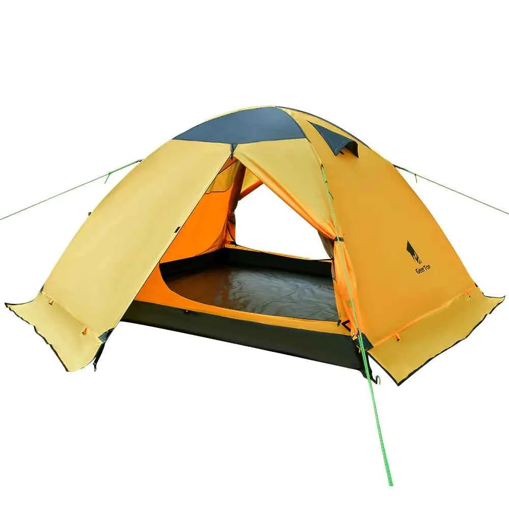 Army green outdoor folding camping tent by Mead's Supply & Equipment Outfitters, set up on a grassy outdoor area.
