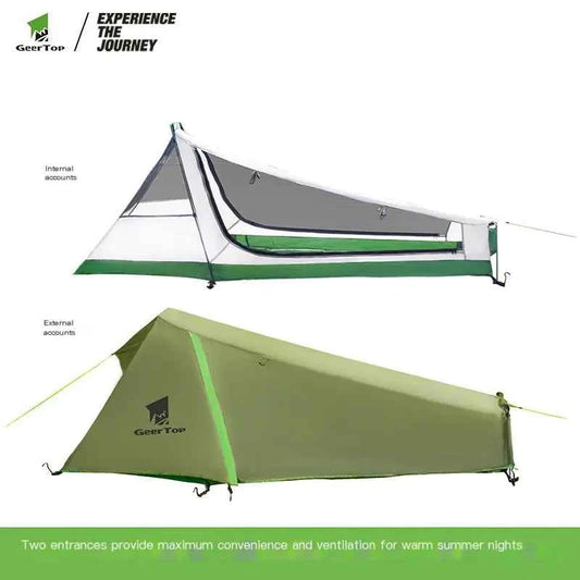 Mead's Supply waterproof pyramid tent in army green, lightweight single-person camping shelter for outdoor adventures.
