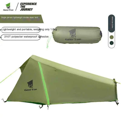 Mead's Supply waterproof pyramid tent in army green, lightweight shelter for outdoor camping, designed for single-person use.
