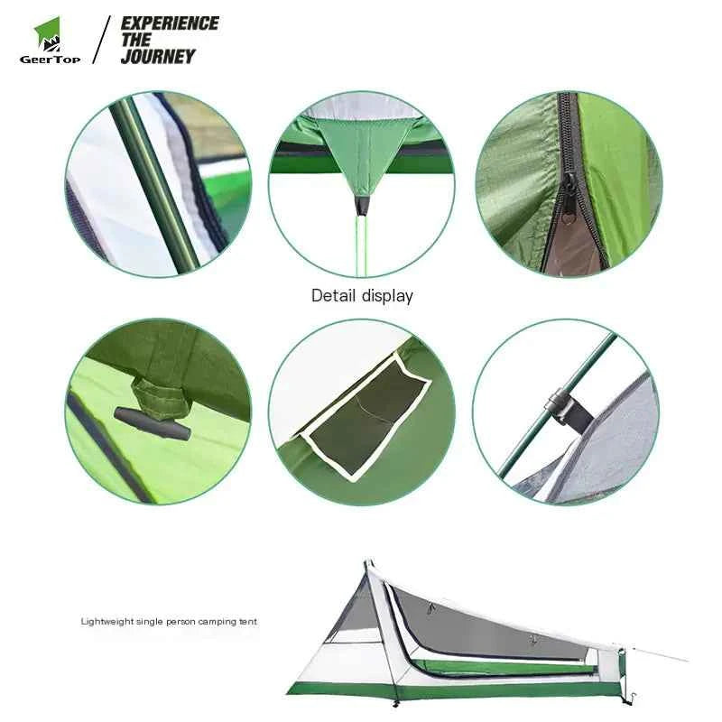 Mead's Supply waterproof pyramid tent in army green, lightweight single-person camping shelter for outdoor adventures.