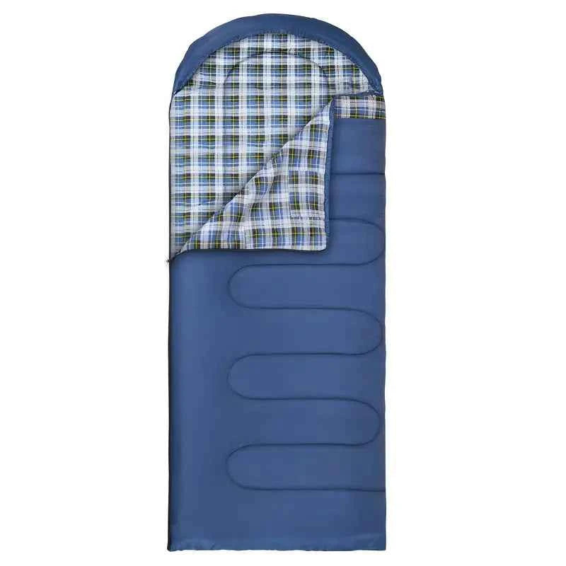 Large black winter flannel camping sleeping bag with envelope design, 220x100cm, thick and warm for cold weather outdoor camping.