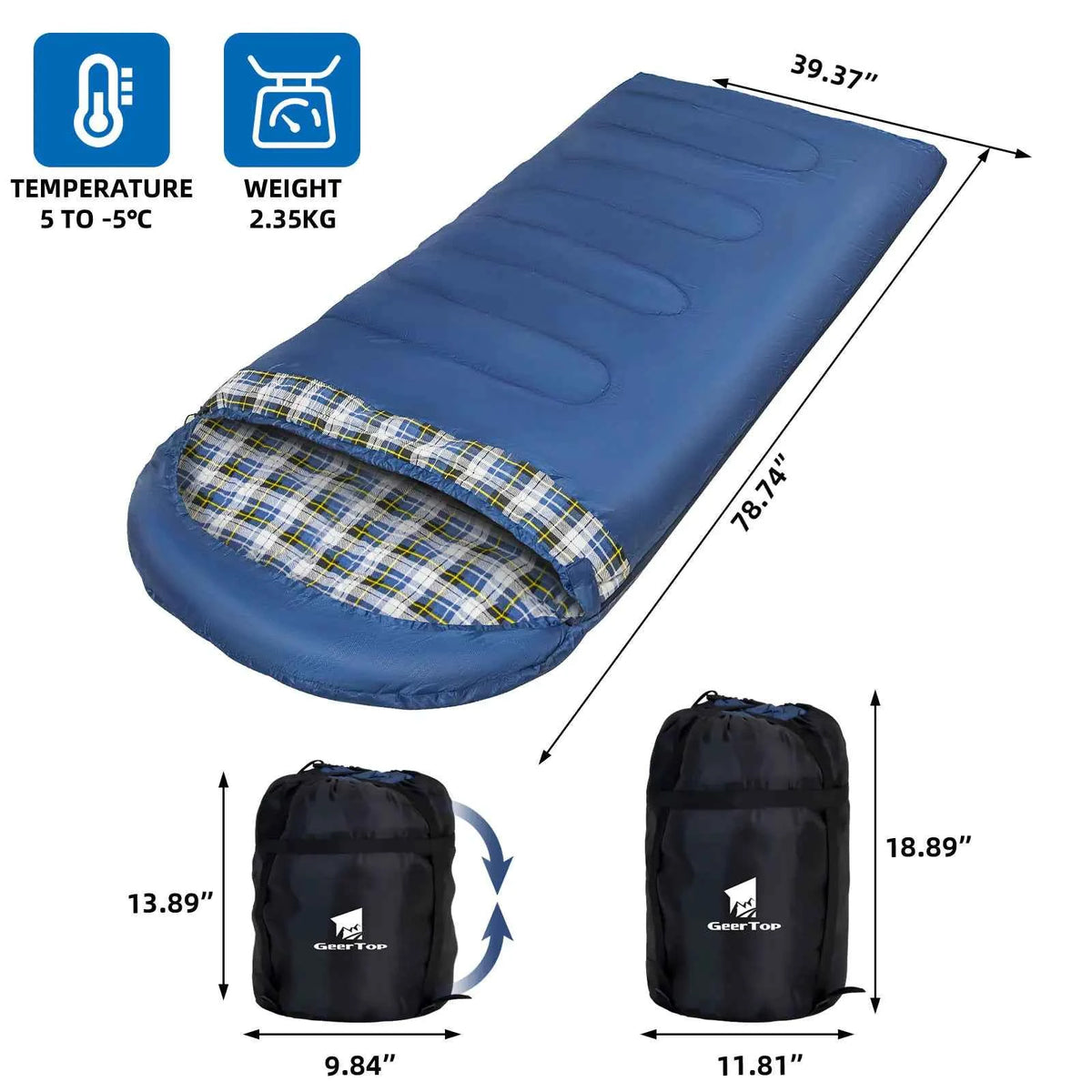 Large black winter flannel sleeping bag by Mead's Supply & Equipment, 220x100cm, thickened, envelope design for camping warmth