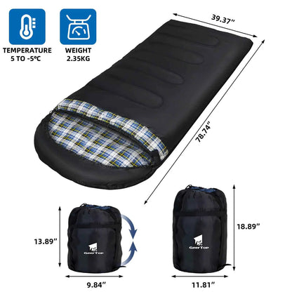 Large winter flannel sleeping bag by Mead's Supply & Equipment Outfitters, 220x100cm, warm thickened camping sleeping bag with envelope design.