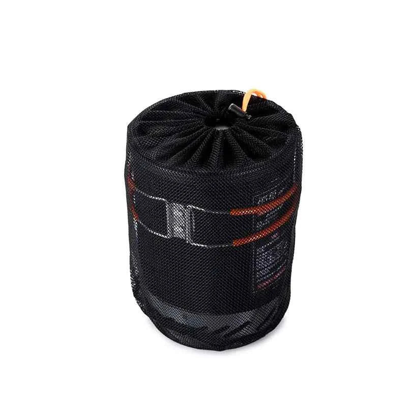 Black compact propane camping stove by Mead's Supply & Equipment, with a portable design ideal for hiking and outdoor cooking for 1-2 people.
