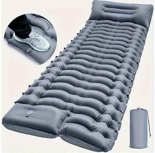 Gray inflatable camping mattress from Mead's Supply & Equipment Outfitters, ideal for camping trips, measuring 190x68x10cm.