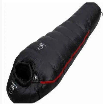 Green goose down sleeping bag by Mead's Supply & Equipment Outfitters, lightweight insulated sleeping bag for camping.