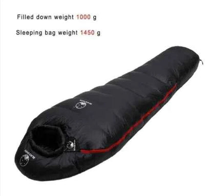 Green Mead's Supply goose down sleeping bag, lightweight insulated camping gear, single person warm sleeping bag for outdoor camping.