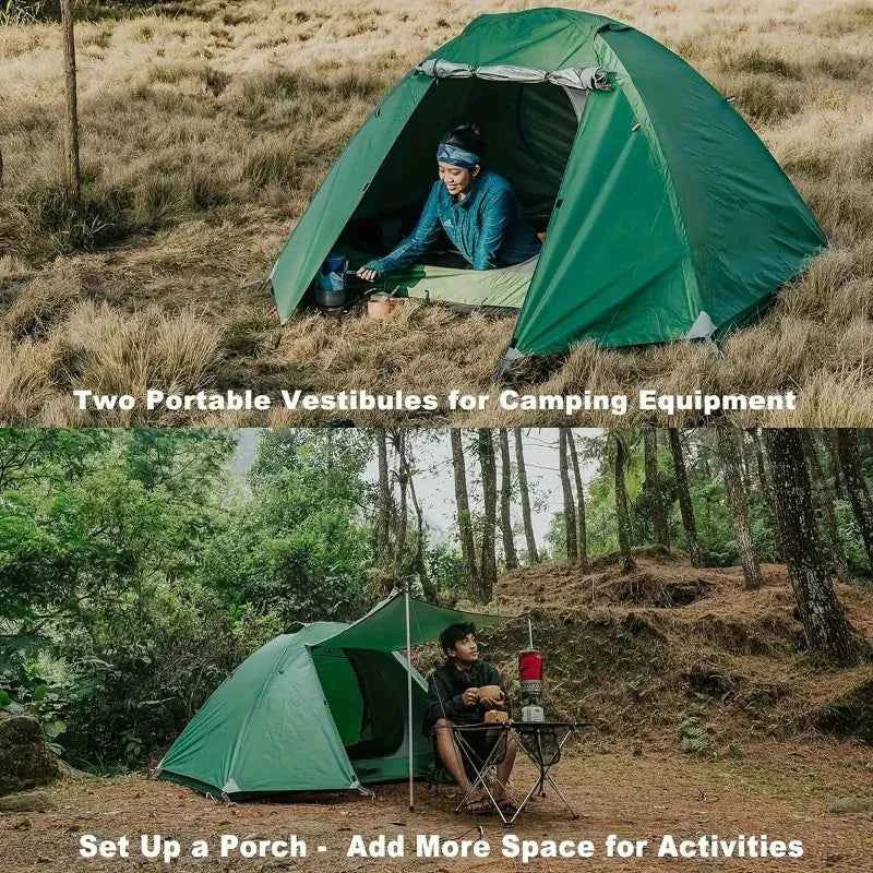 Ultralight 2-person waterproof camping tent by Mead's Supply & Equipment Outfitters with double layer and vestibules for backpacking.