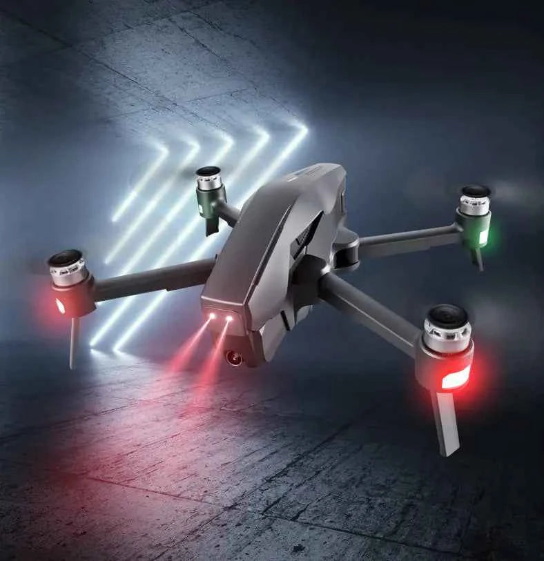 Professional 4K HD foldable GPS drone by Mead's Supply & Equipment with camera, ready for aerial photography and camping use.