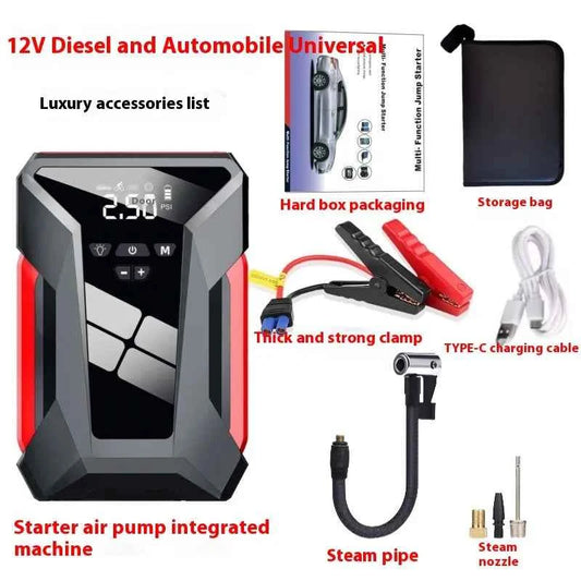 Mead's Supply & Equipment Outfitters 3-in-1 Car Jump Starter Power Bank with Air Compressor for camping and vehicle emergencies.