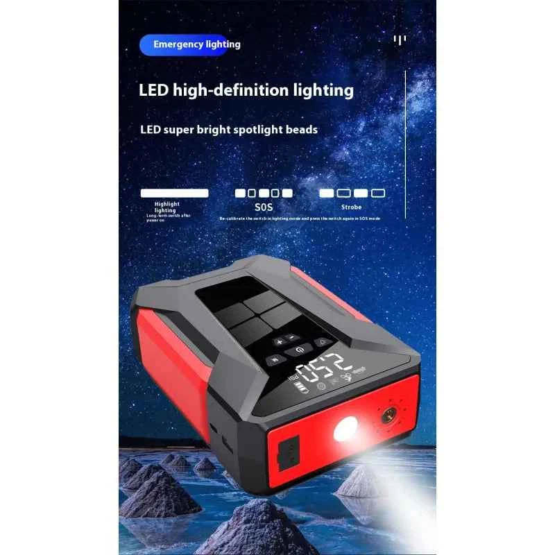 Mead's Supply & Equipment Outfitters 3-in-1 car jump starter power bank with air compressor, camping equipment for vehicle emergencies