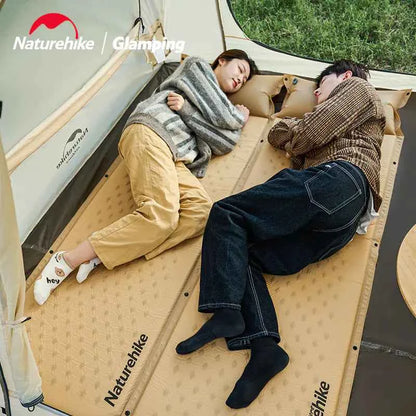 Naturehike D01 inflatable sleeping pad with pillow, camping mat in yellow, designed for comfortable outdoor camping.