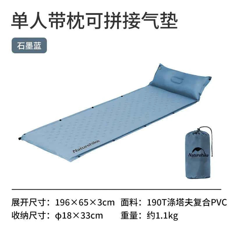 Naturehike D01 inflatable camping sleeping pad with pillow, yellow extended camping mat for outdoor sleeping comfort