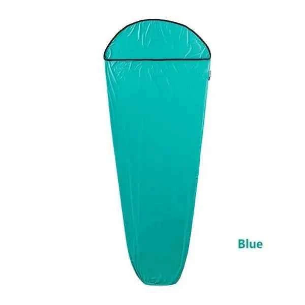 Light blue Naturehike lightweight portable sleeping bag liner by Mead's Supply for camping and travel, 400g sleep sack.