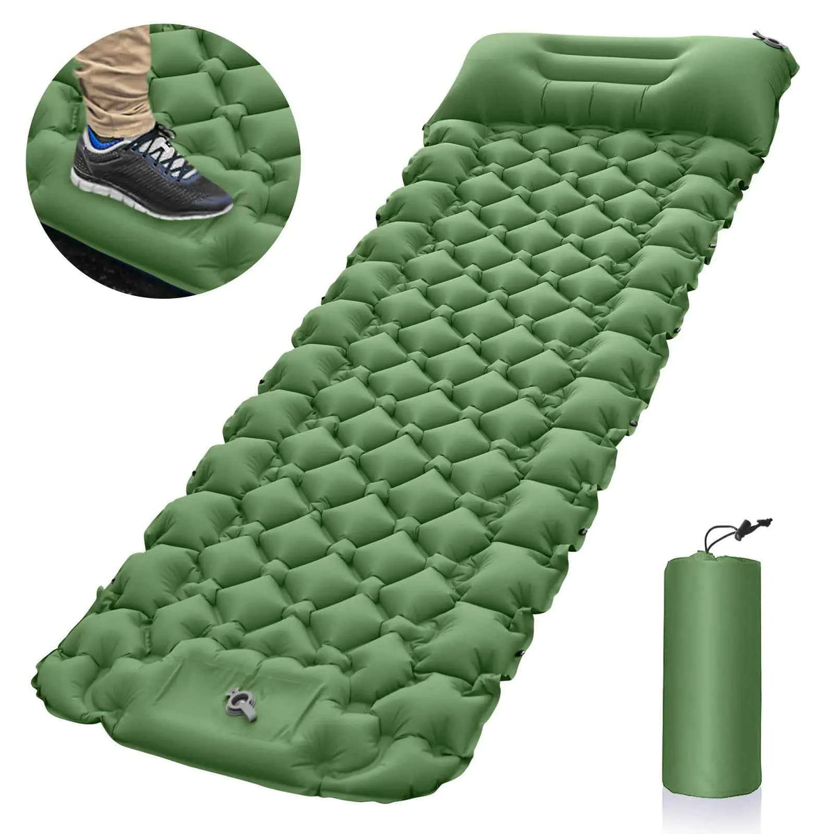 Orange portable inflatable camping mattress by Mead's Supply, 196x68x8cm lightweight, moisture-proof sleeping pad for camping trips.