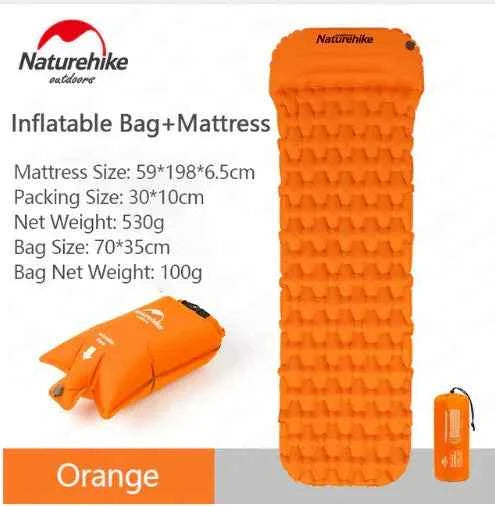 Outdoor inflatable camping mattress by Mead's Supply, moisture-proof sleep pad with pillow options, suitable for 1 or 2 persons.