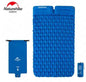 Orange outdoor inflatable mattress by Mead's Supply & Equipment Outfitters, moisture-proof camping sleep pad with pillow options for 1 or 2 persons.