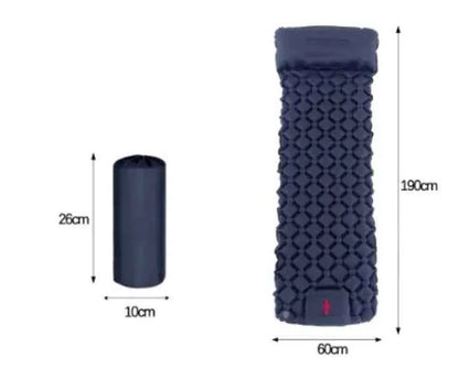Royal blue Mead's Supply & Equipment inflatable camping sleeping pad with built-in pillow, lightweight outdoor camping mattress, 190x60cm.