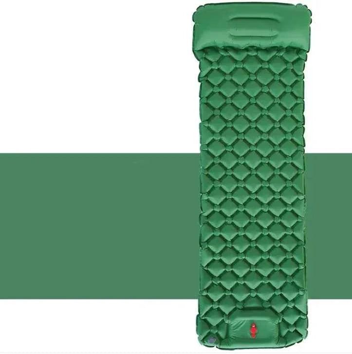 Royal blue Mead's Supply & Equipment Outfitters inflatable camping sleeping pad with built-in pillow, lightweight outdoor sleeping mat