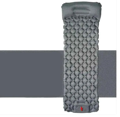 Royal blue Mead's Supply & Equipment inflatable camping sleeping pad with built-in pillow, lightweight outdoor camping mattress, 190x60cm.