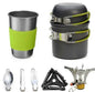 Portable camping stove set by Mead's Supply & Equipment Outfitters, compact outdoor cooking system with windscreen for backpacking.
